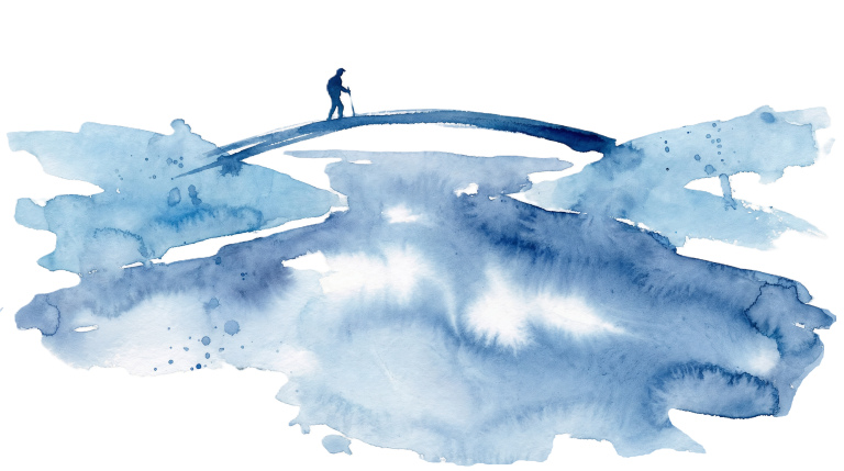 På samma sätt som bron i akvarellmålningen möjliggör en förflyttning för vandraren, är ledarcoaching den bro som tar klienten från ett upplevt nuläge till ett önskat läge.